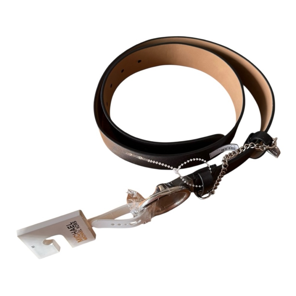 Michael Kors Genuine Leather Chain Accent Belt – Silver Hardware – Size M – NWT